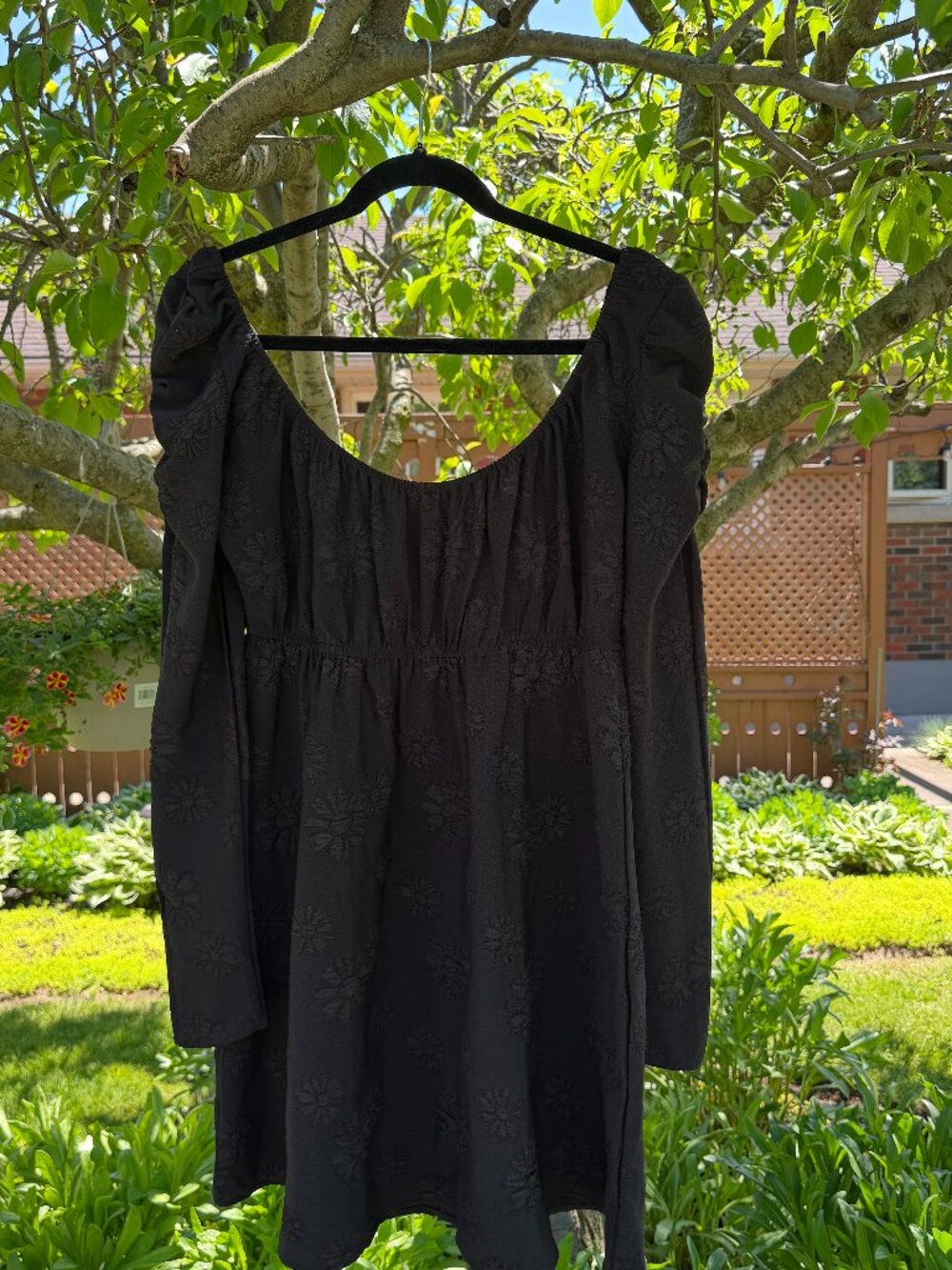 Black Floral Textured Babydoll Mini Dress